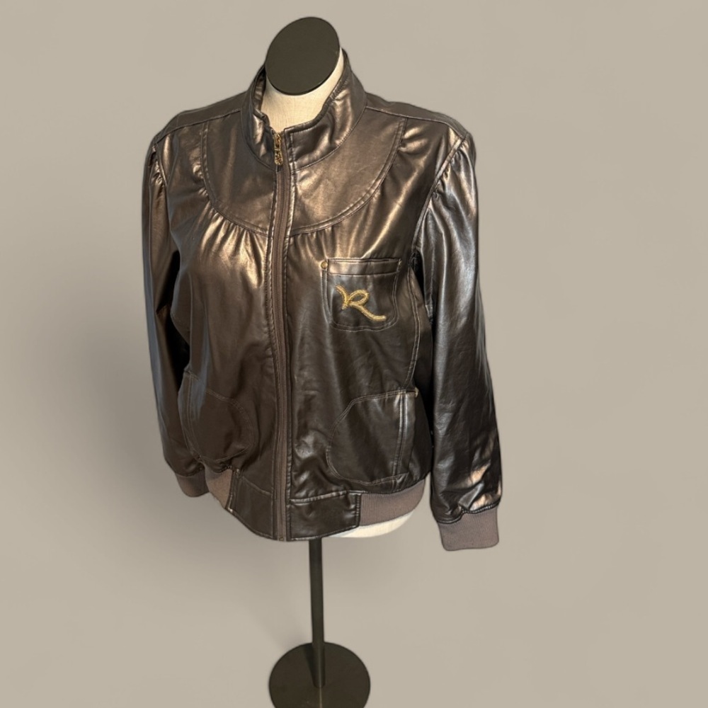 Rocawear Bomber Bronze Gold Faux Leather Plus Jacket Size 2X